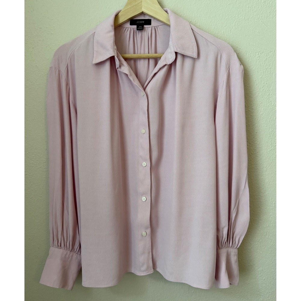 J.Crew Womens Blush Pink Viscose Crepe Long Sleeve Button Down Blouse XS Solid